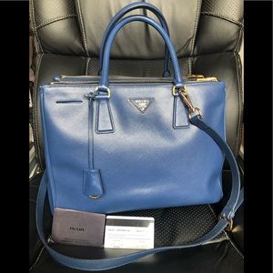 Prada Saffiano Lux Blue Leather Shoulder Bag